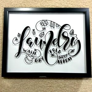Wood & Glass Black & White Laundry Room Wall Decor Sign